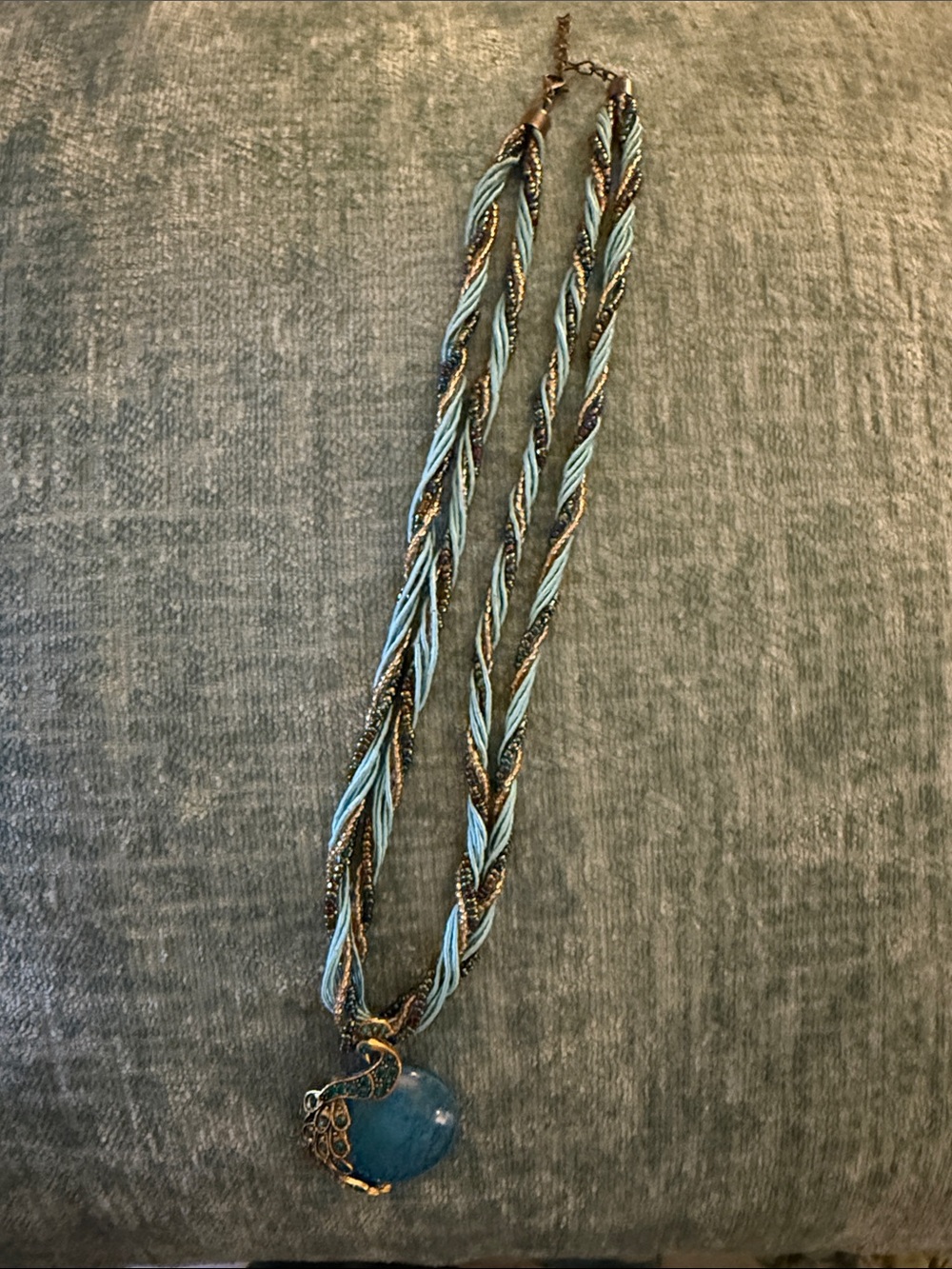 Braided Peacock Blue Pendant Necklace - Women's Jewelry